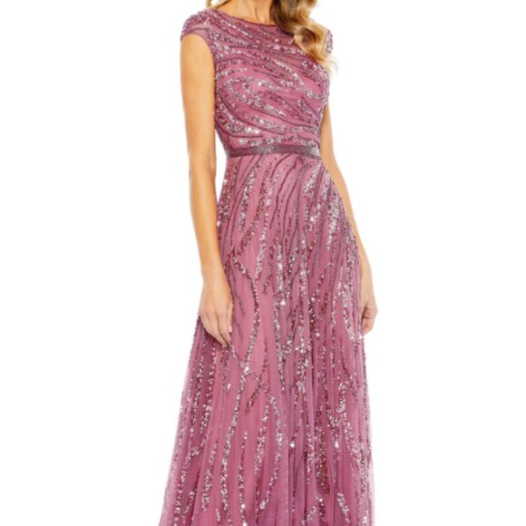 MAC DUGGAL 5445 CAP SLEEVE EMBELLISHED EVENING PLUM MULTI GOWN sz 8 - Picture 2 of 7